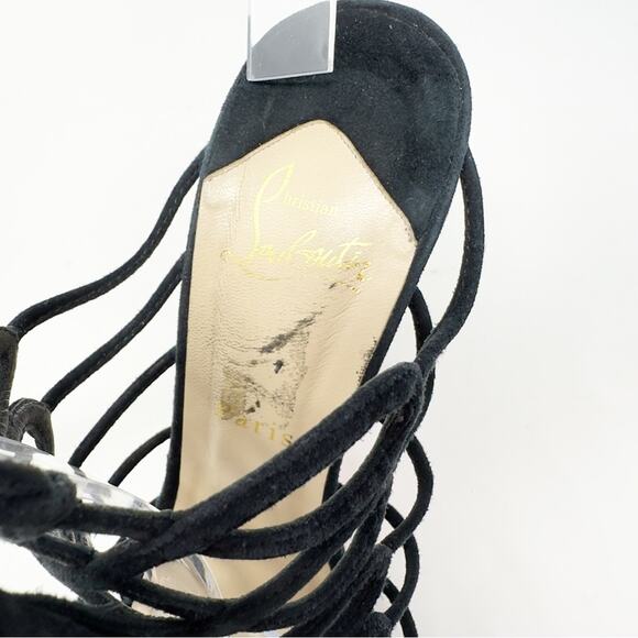 Christian Louboutin Salsbourg 120 Platform Suede Black Sandals Heels EU 38 US 8 - Picture 11 of 13